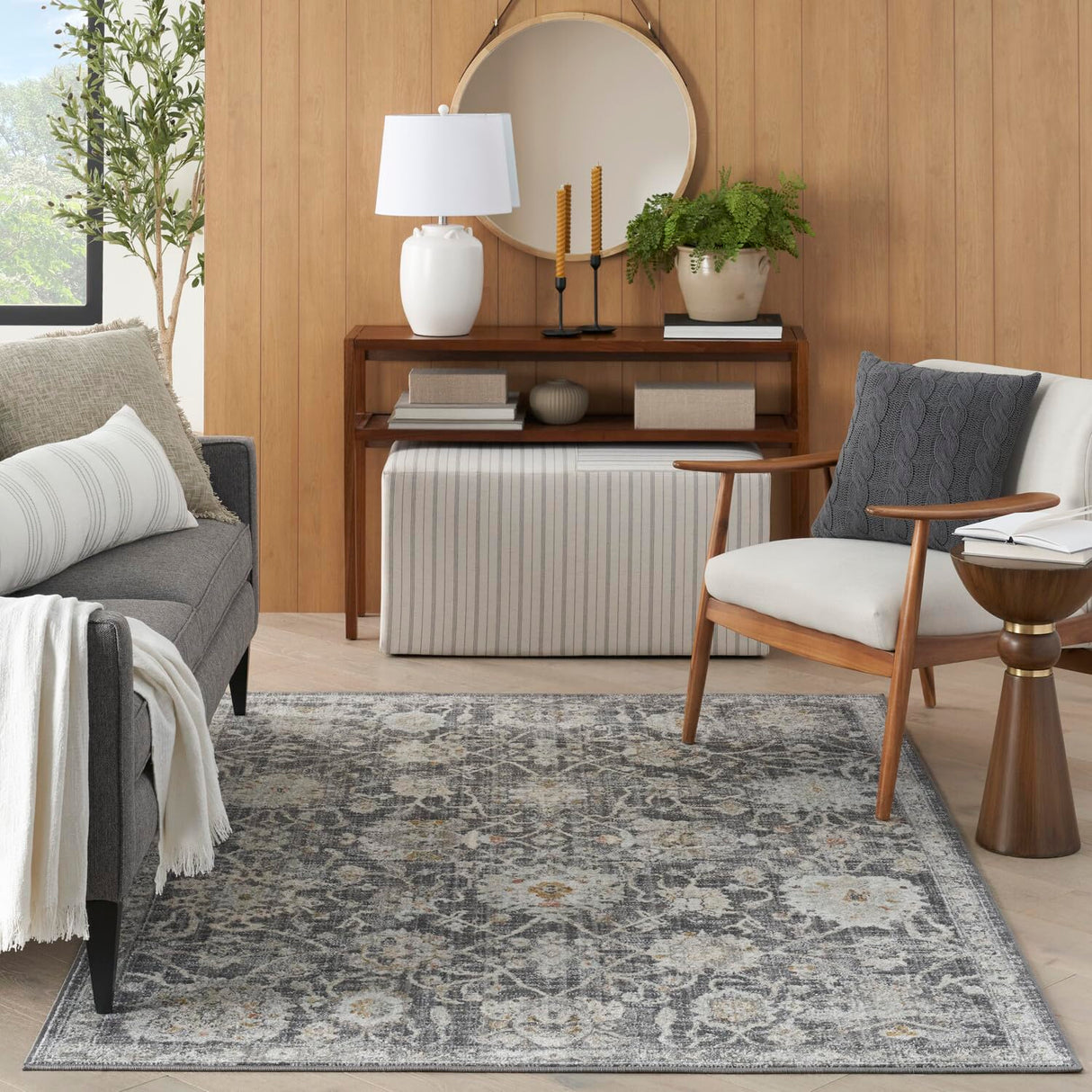 Oushak Home Traditional Charcoal 5'5" x 7'3" Area -Rug, Easy -Cleaning, Non Sheddin