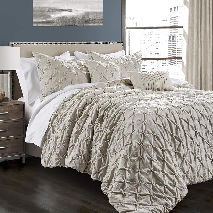 Ravello Pintuck Comforter Set - Luxe 5 Piece Textured Bedding Set - Traditional Glam