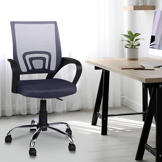 Office Desk Chair with Adjustable Lumbar Support – Comfortable Swivel Computer Chair, Rolling Task Chair for Home Office, White Executive Chair with Wheels - Blue