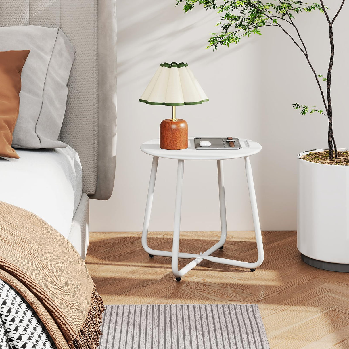 Small Round Patio Metal Side Snack Table, Accent Anti-Rust Steel Coffee Table