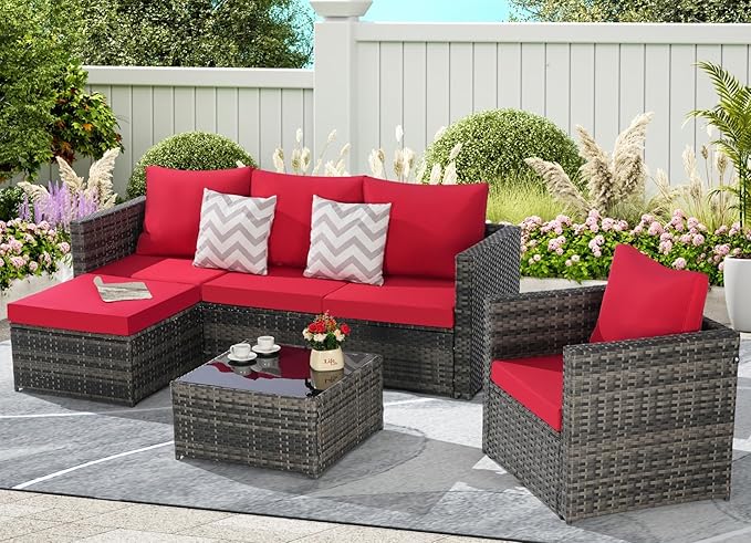 4Pcs Outdoor Patio Sectional Couch Sofa & Chair & Coffee Table Conversation Furniture Set