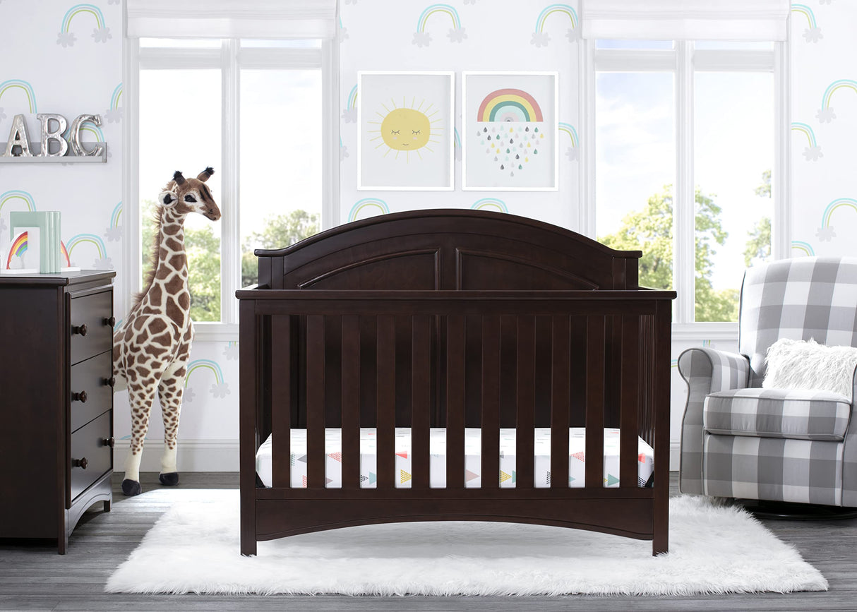 Delta Children Perry 6-in-1 Convertible Crib - Greenguard Gold Certified, Walnut Espresso & Infant Changing Table with Pad, Espresso Cherry