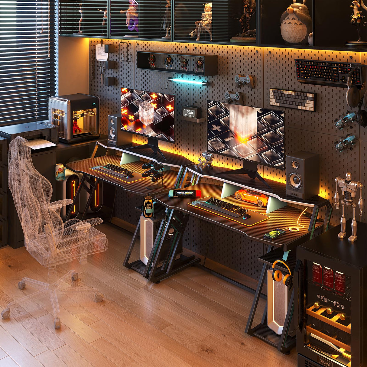 Gaming Desk with Power Outlet & LED Lights, Gaming Computer Desk 47inch with PC