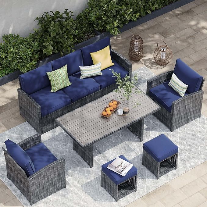 Outdoor Patio Furniture Set, 7 Piece Patio Dining Sofa Set