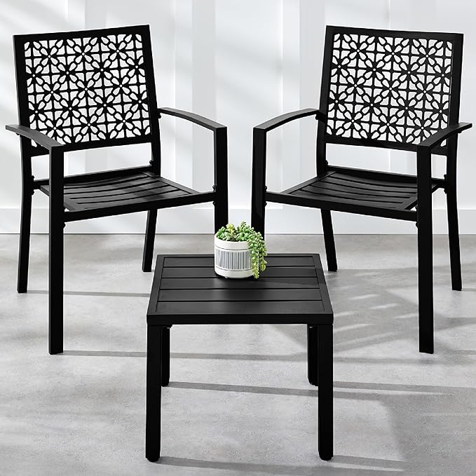 3-Piece Outdoor Bistro Set, Stackable Modern Steel Furniture for Porch, Garden w/ 2 Chairs