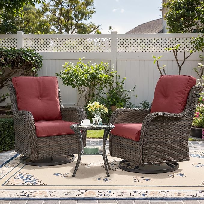 3 PCS Patio Furniture Set - Mixed Grey Wicker Swivel Rocking Chair Set with Side Table