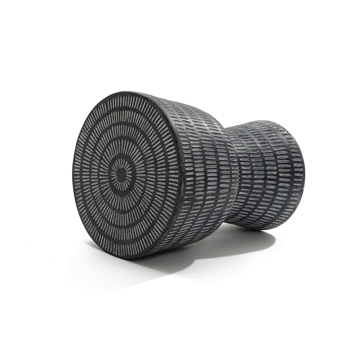 Outdoor Accent Side Table, 15'' Black Round Spiral Pattern Concrete End Table