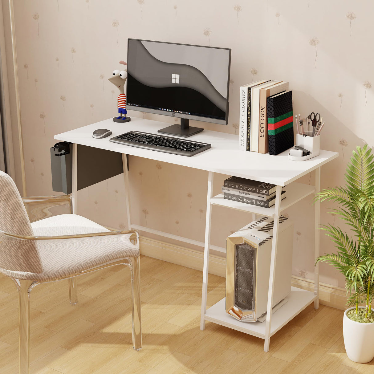 Home Office Desk, 45 inch White Computer Desk, Bureau de Travail, Study Gaming Desk