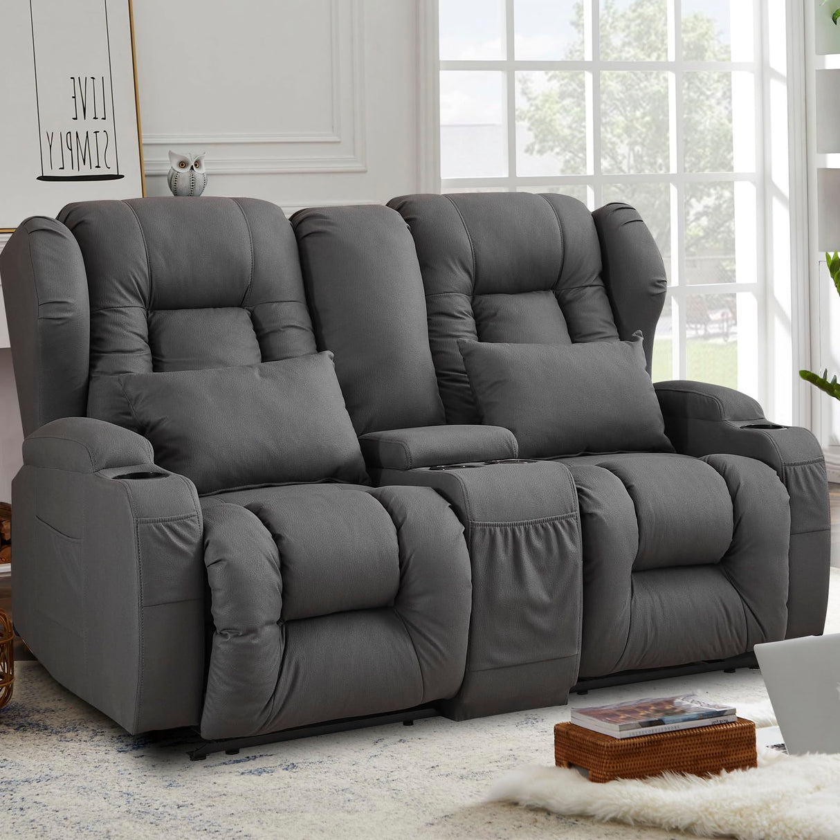 CozyNest 65" Dual Recliner Loveseat Sofa – Manual Recline, Console Storage