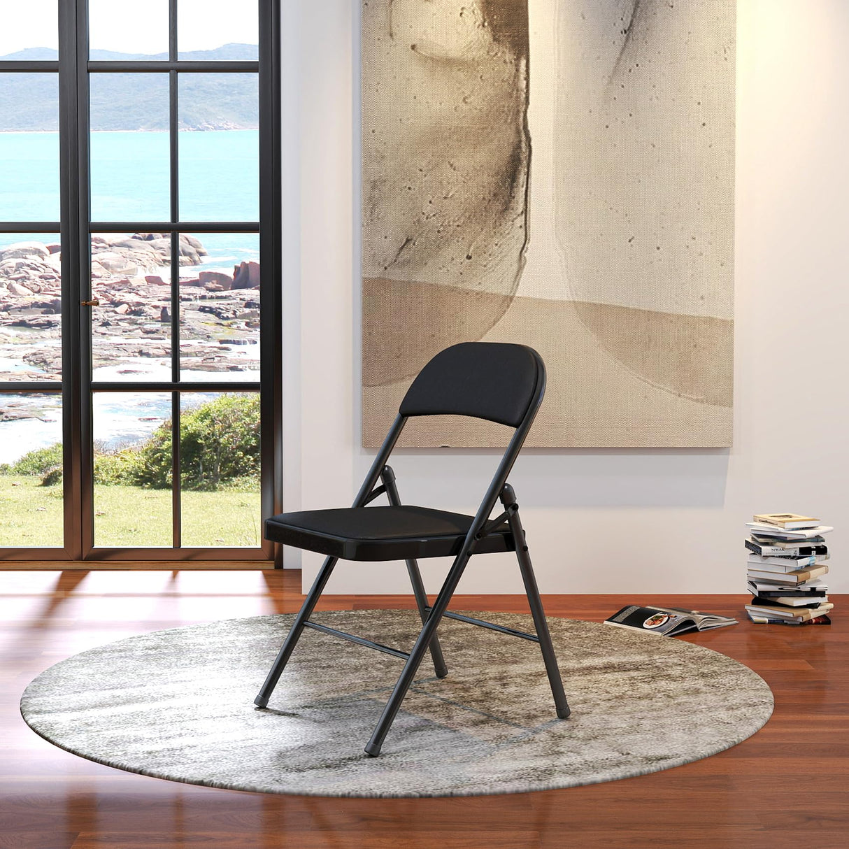 Folding Chair 6 Pack, Comfortable and Space, Folding Chairs with Leather - like Cushion