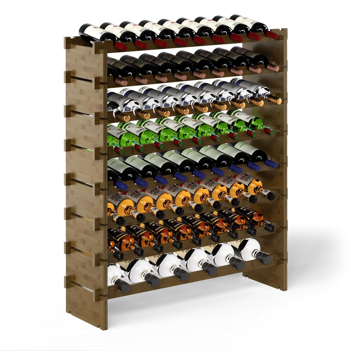 Wine Rack Freestanding Floor, Bamboo 8-Tier 69 Wine Bottle Holder Racks Countertop