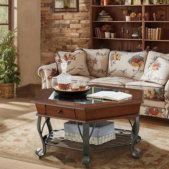 Solid Wood End Table with Drawer, Sofa Side Table with Storage Shelf