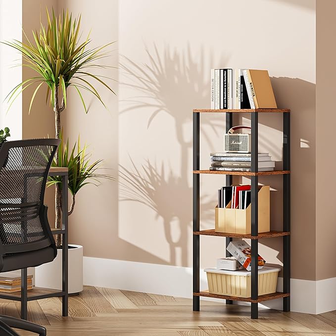 Bookshelf, 6-Tier Tall Book Shelf, Narrow Bookcase for Small Space, DIY Stackable Bookshelf, for Living Room, Office, Study, Entryway, Industrial, White BS01BW006