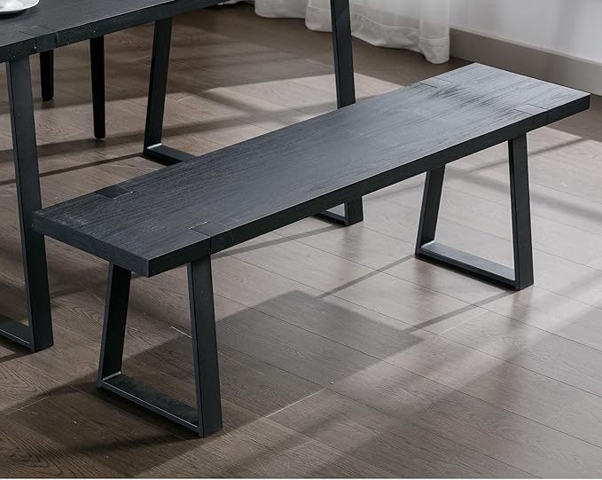 60" Wood Dining Bench with Black Metal Legs for Dining Room