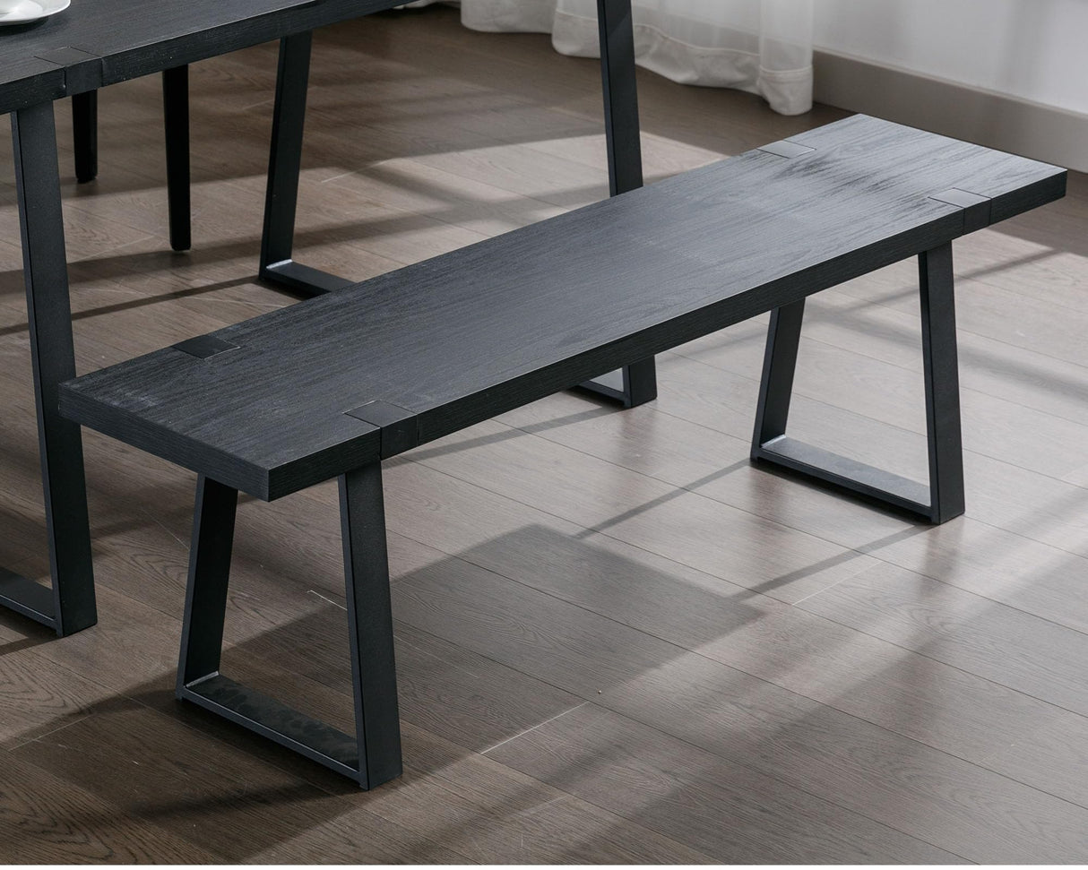 60" Wood Dining Bench with Black Metal Legs for Dining Room
