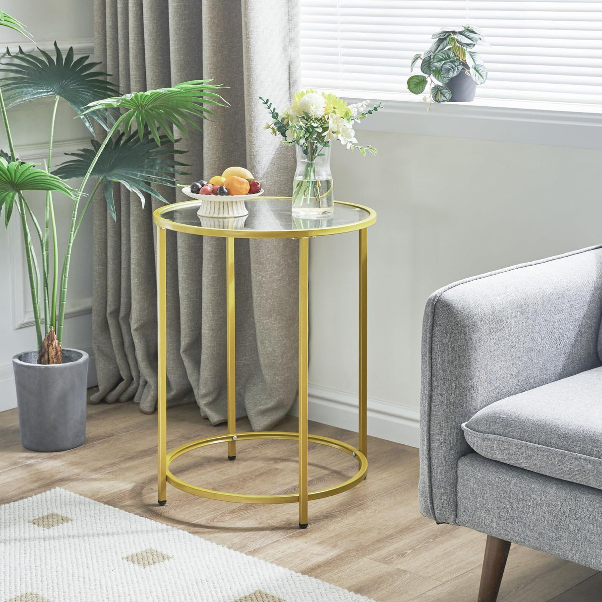 Round End Table, Tempered Glass Sofa Side Table, Gold Coffee Table for Office Bedroom Living Room
