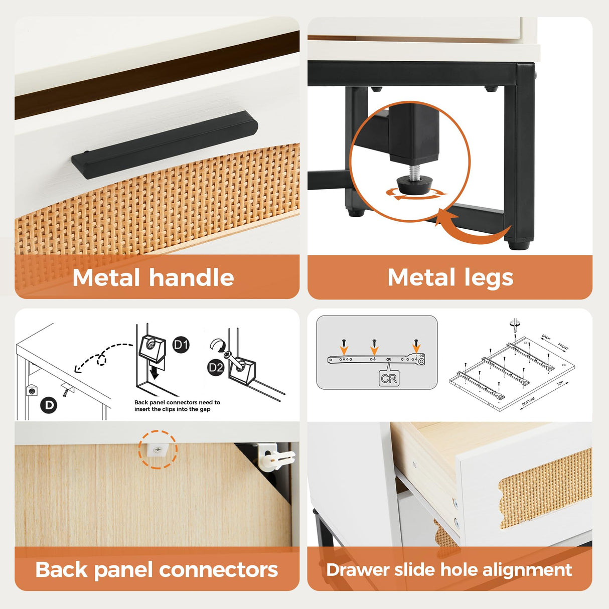 Mericonia 4/5 Drawer Rattan Dresser for Bedroom, Wooden Chest of Dressers, Modern Dresser Chest with Golden Handles for Bedroom,Living Room, Hallway and Entryway