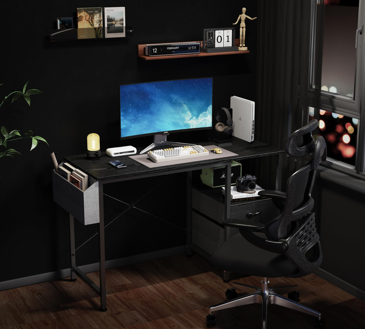 Computer Desks with Fabric File Drawer, 47 in Adjustable Home Office Table