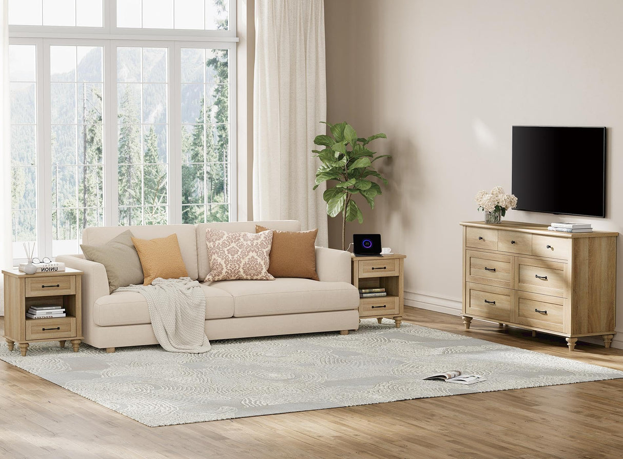 3 Piece Bedroom Set - Includes Farmhouse 7 Drawer Dresser, Set of 2 Night Stands