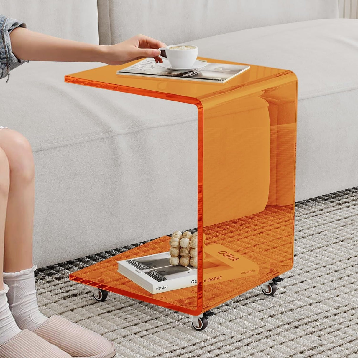 Shaped End Table, Small Side Table, Acrylic Nightstand