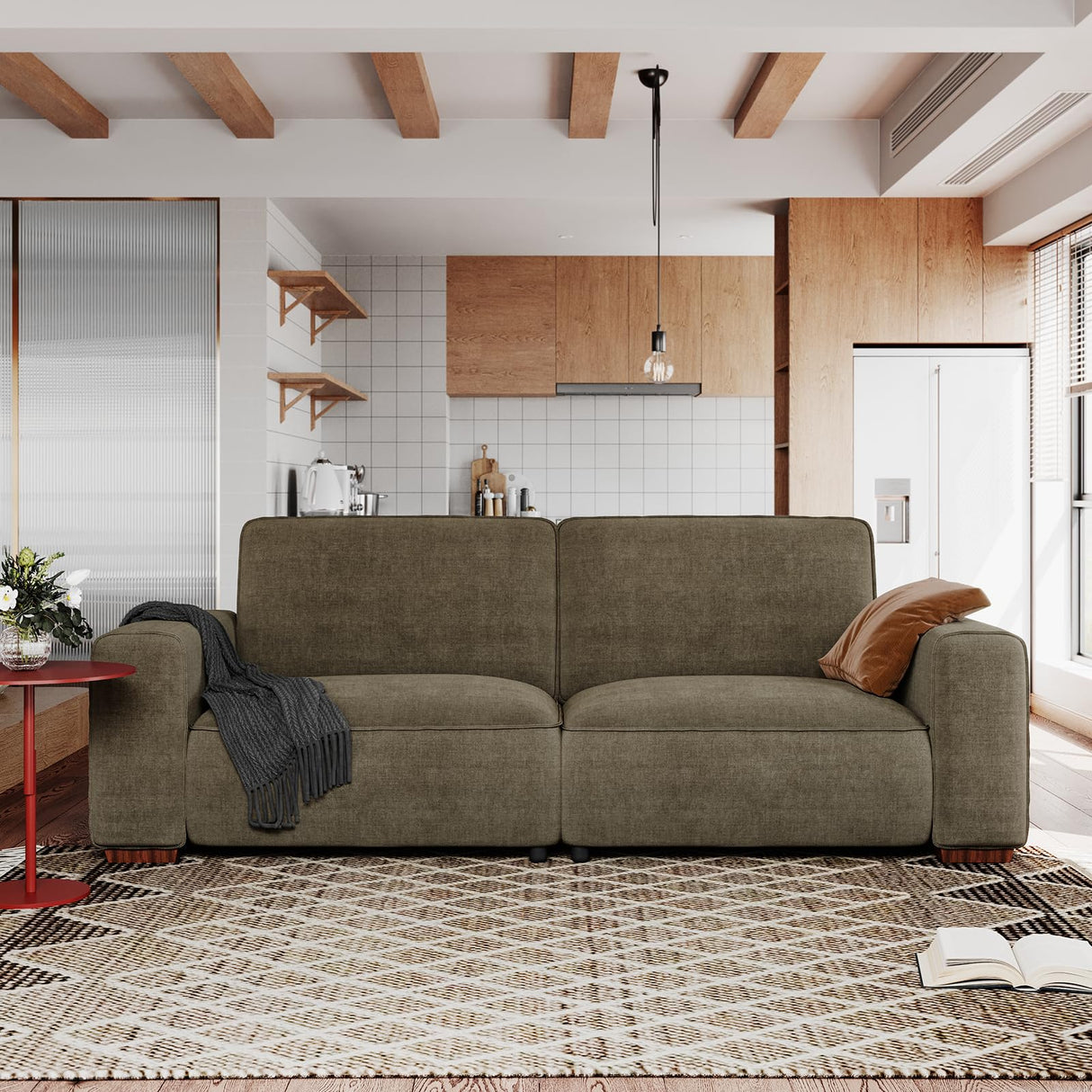 90 Inch Sofa, Chenille Sofa Couch with Deep Seat, Oversized 3 Seater Sofa