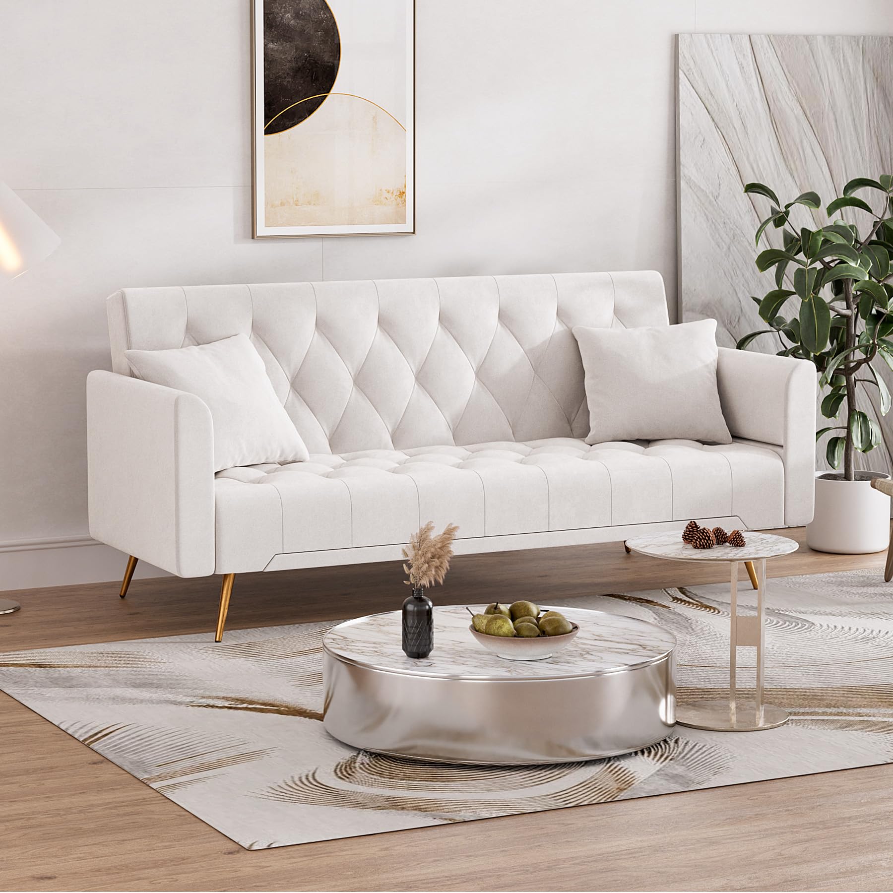 Modern Velvet Futon Sofa Bed, Small Couch, Loveseat, 71" Convertible Futon Sofa