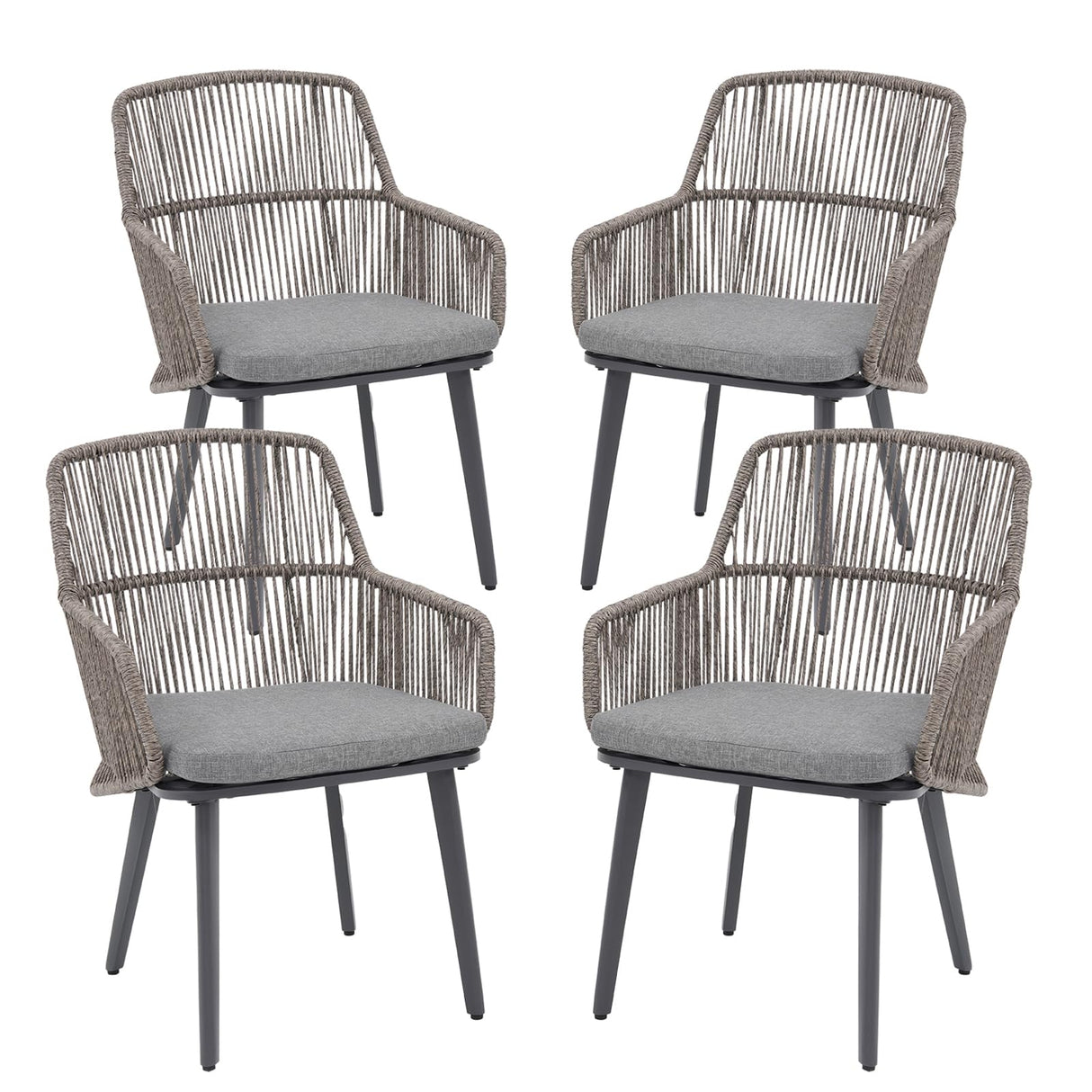 Patio Dining Chairs Set of 4, Woven Rope Outdoor Dining Chairs w/Steel Frame