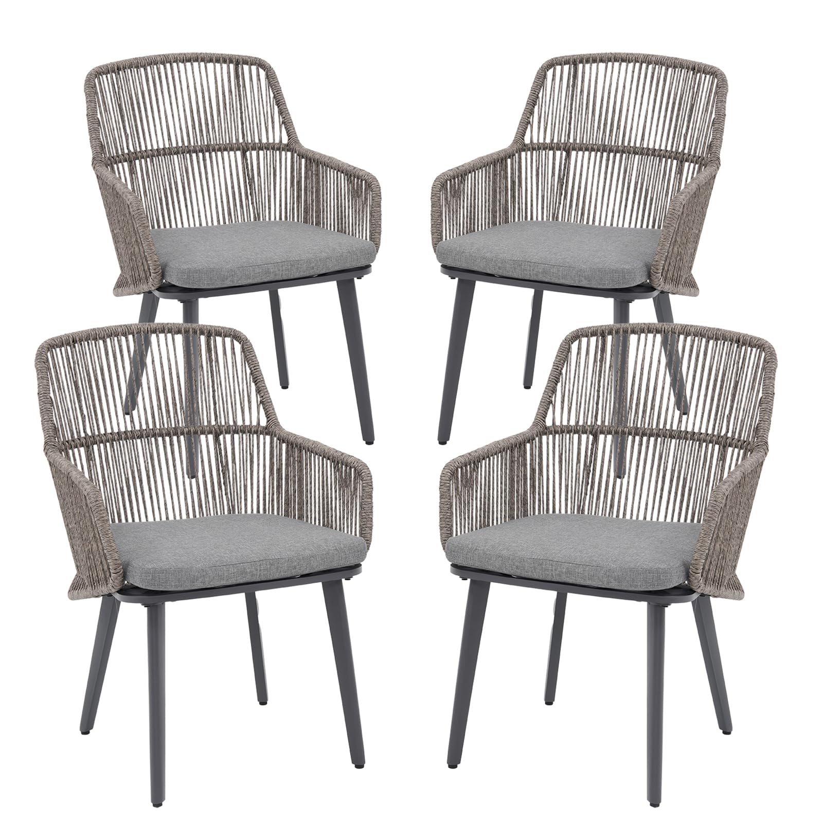 Patio Dining Chairs Set of 4, Woven Rope Outdoor Dining Chairs w/Steel Frame