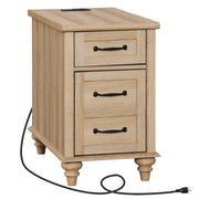 End Table with Charging Station, Wood Side Table with Drawer and Storage Cabinet