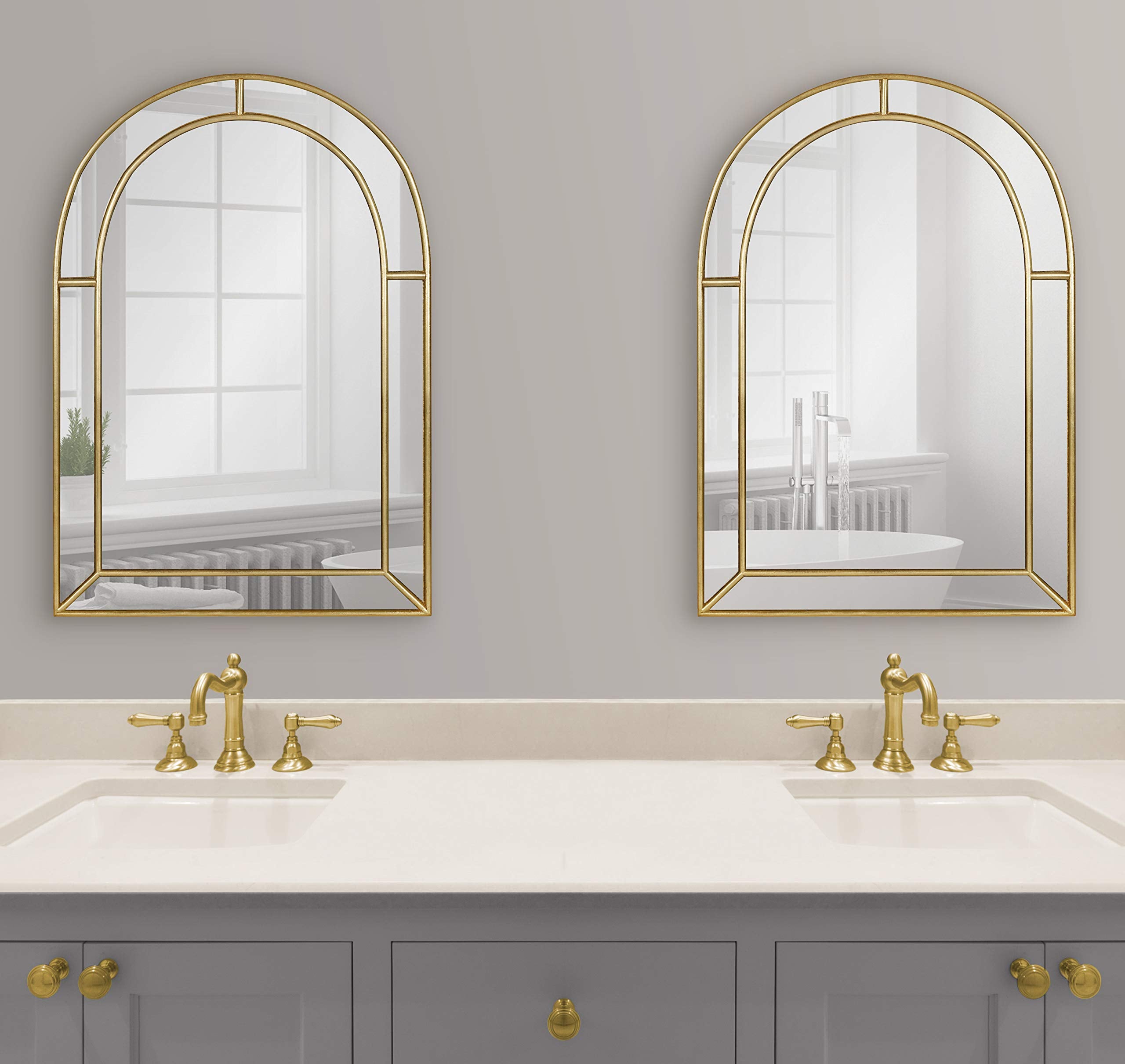 Fairbrook Transitional Arched Wall Mirror, 18 x 24, Gold, Sophisticated Glam Mirror Decor