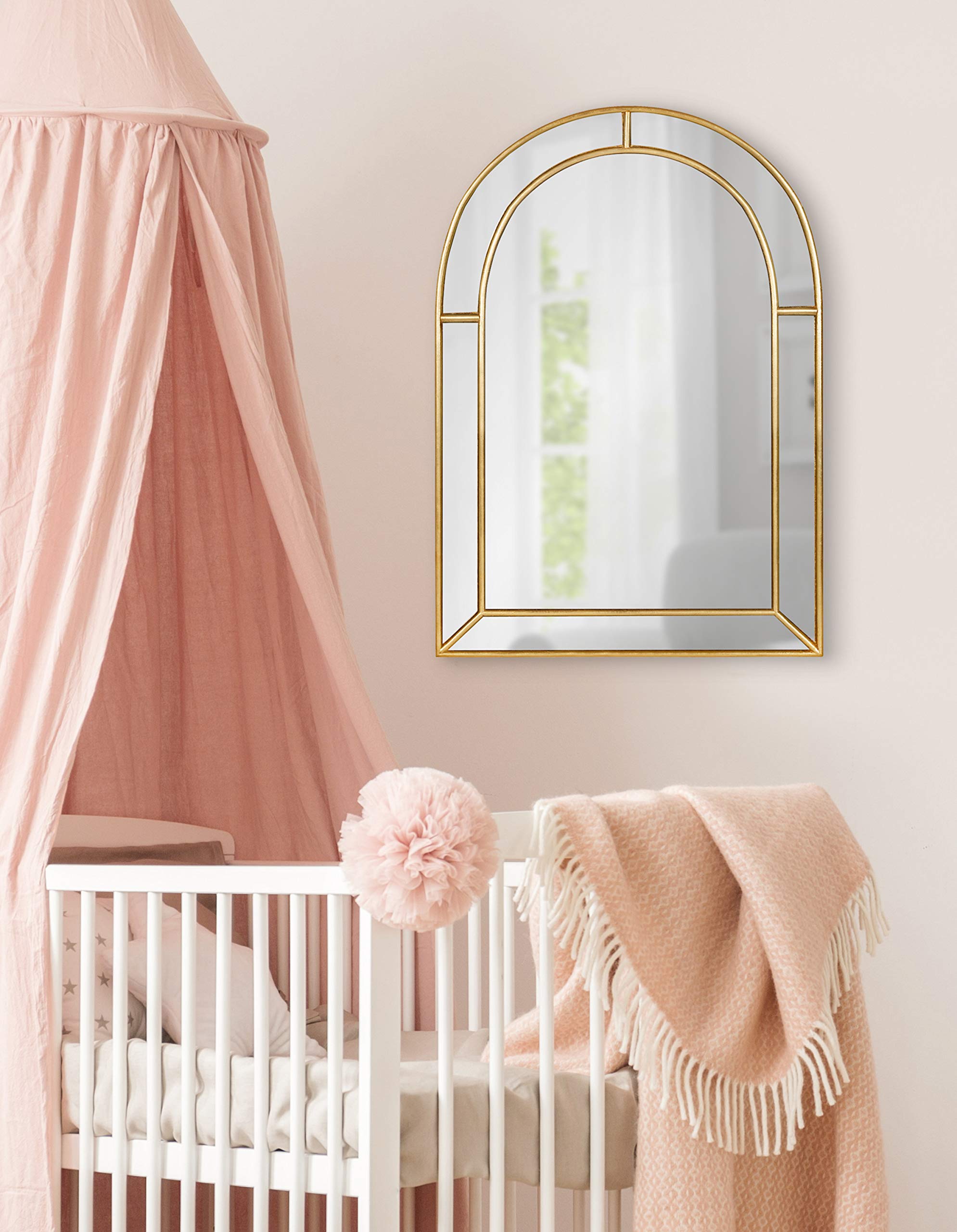 Fairbrook Transitional Arched Wall Mirror, 18 x 24, Gold, Sophisticated Glam Mirror Decor