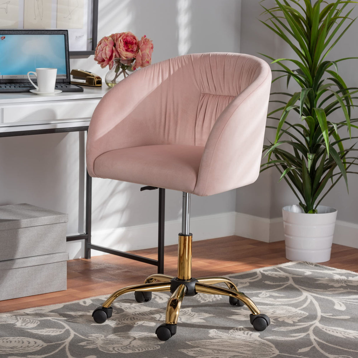 Office Chair, One Size, Blush Pink/Gold