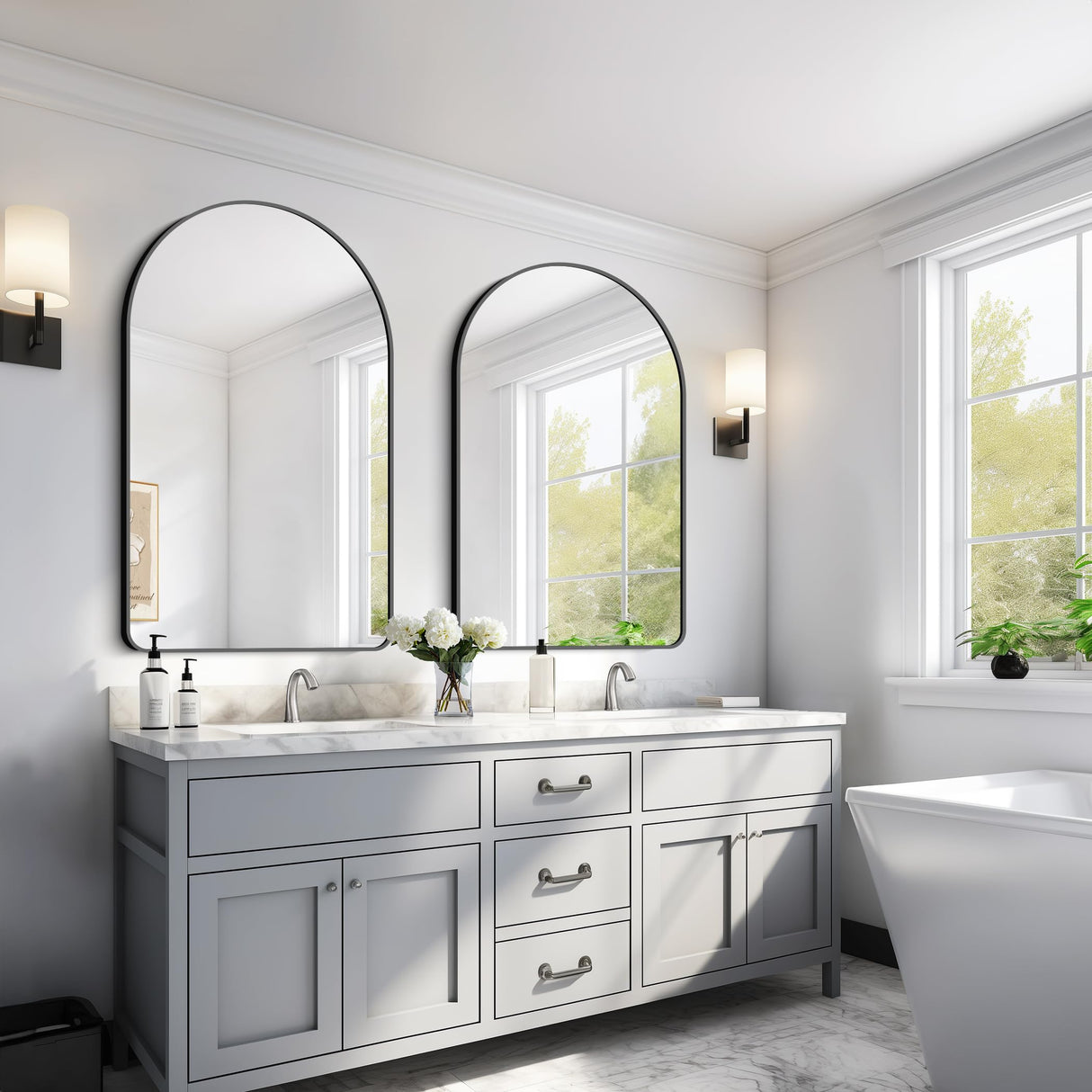 Bathroom Mirror, Black Arched Mirror for Bathroom