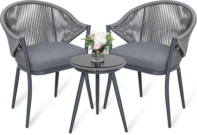 3 Piece Outdoor Patio Bistro Set, Patio Furniture Set for 1 Iron Patio Table and 2 Dining