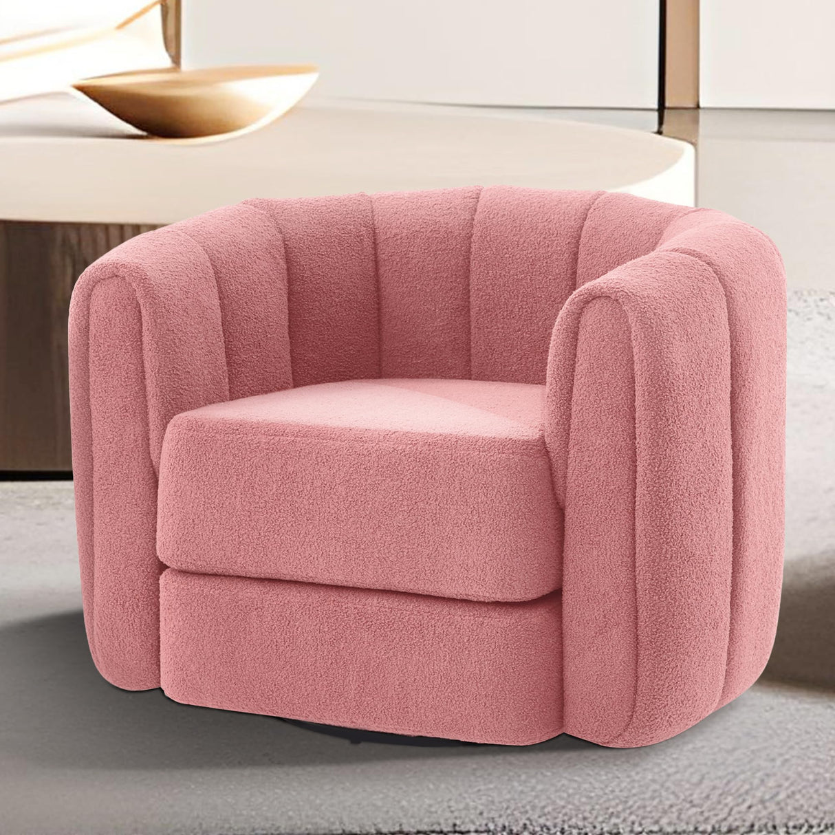 Swivel Accent Barrel Chair, Modern Swivel Accent Armchair with 360° Swivel Base and Teddy