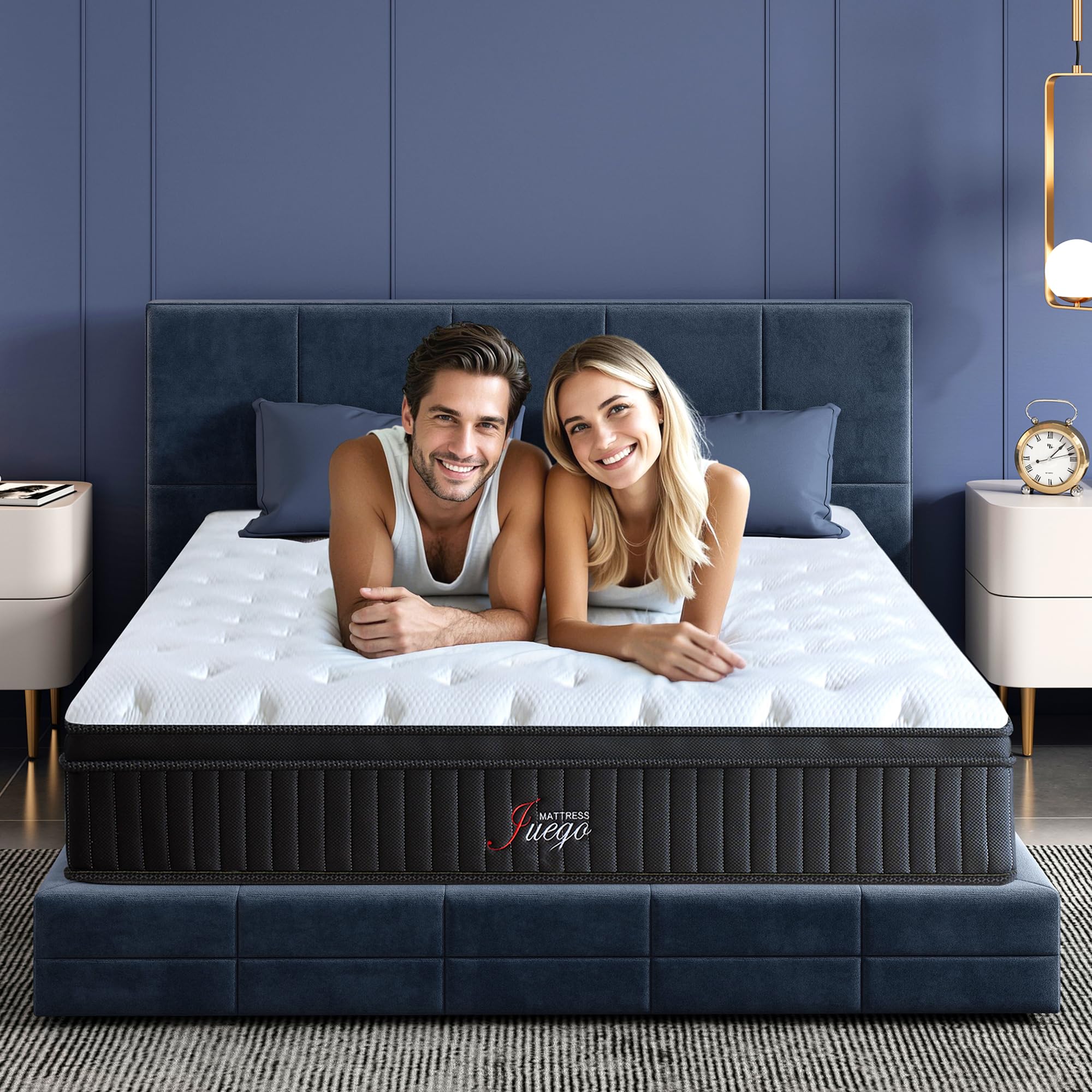 Queen Mattress 12 Inch Hybrid Memory Foam Mattress Queen Size Bed in A Box, Black