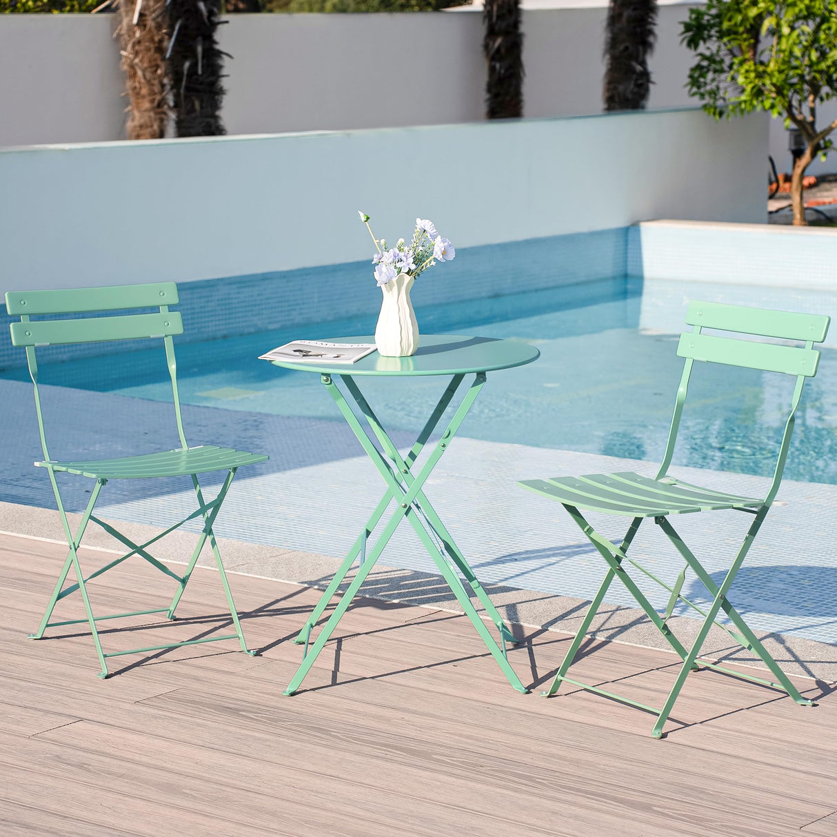 3 Piece Bistro Set, Folding Patio Furniture Set, Outdoor Table and Chairs Set for Patio