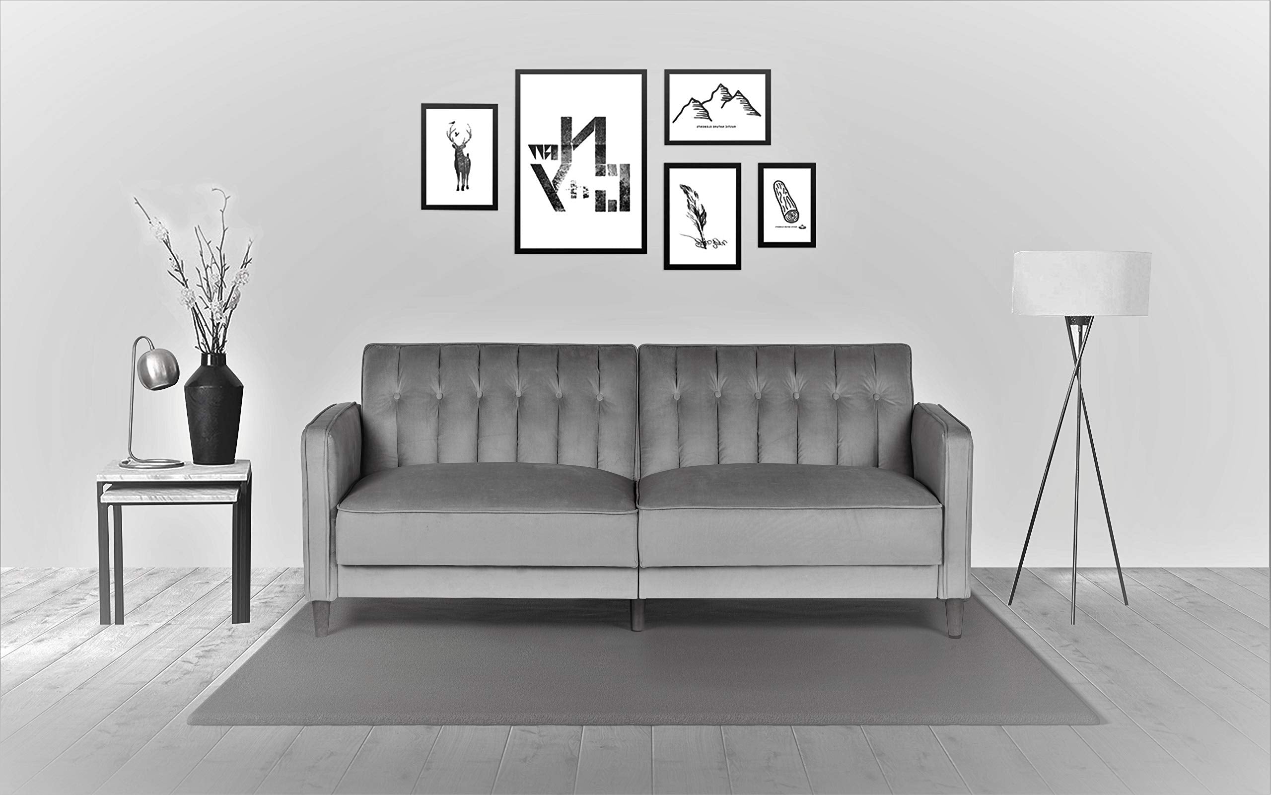 Anastasia Mid Century Modern Velvet Tufted Convertible Sleeper Sofa, 81", Grey