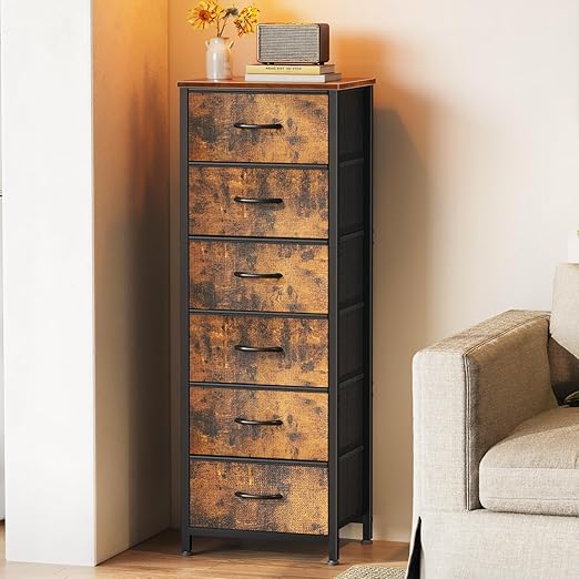 Tall Dresser for Bedroom, Storage Dresser Organizer with 6 Fabric Drawers
