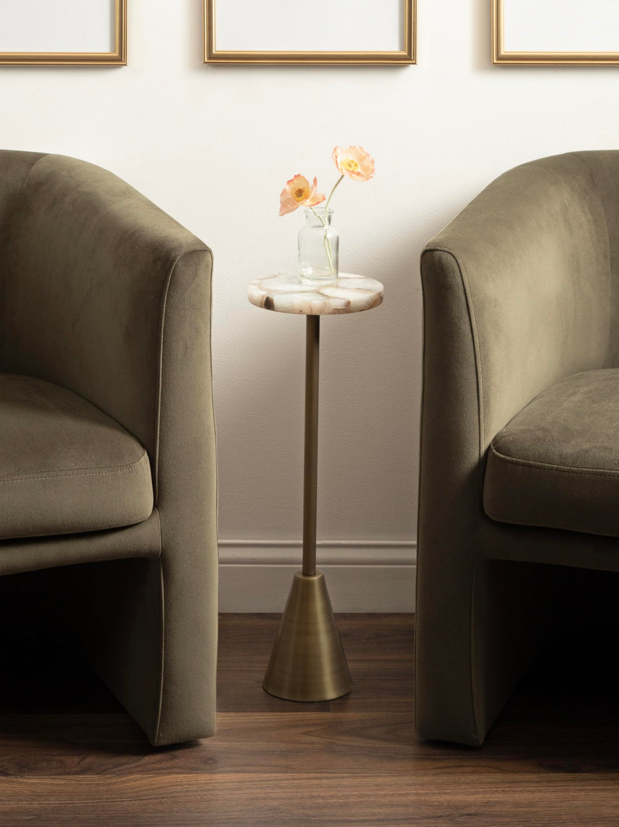 Sitara Modern Coastal Round Drink Table, 8 x 8 x 23, Blue Agate and Silver