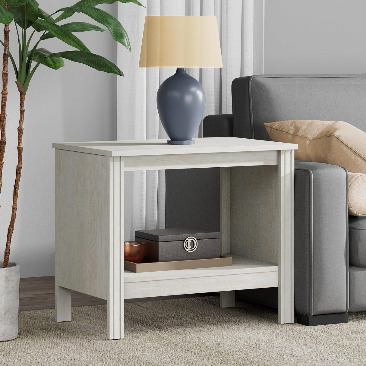 2-Tier Wood Nightstand with Storage