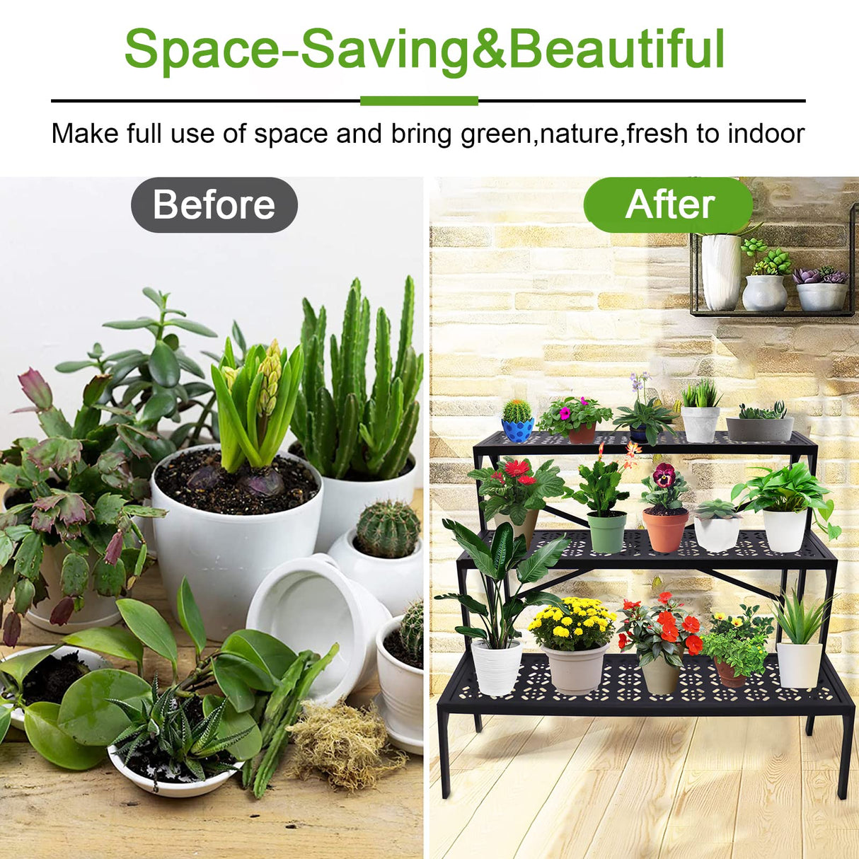 aboxoo 3 Tiers Metal Plant Stand, Ladder Flower Pots Holders, Step Display Rack, Heavy Duty Utility Storage Organizer Rack for Home Garden Patio Balcony, Stair Style Stand