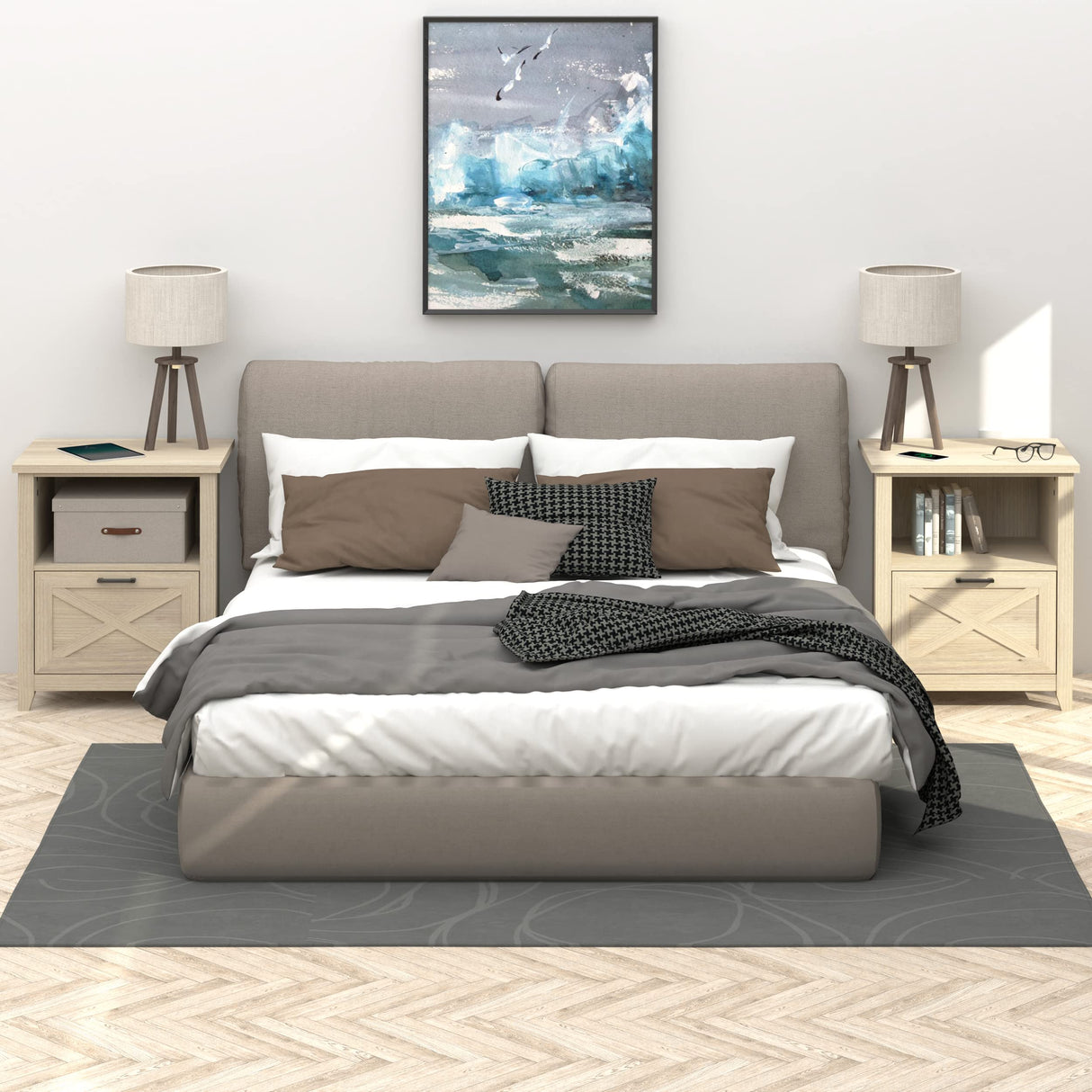 30" Tall Nightstand for King & Queen Bed - FSC-Certified Wood Large Bedside Table