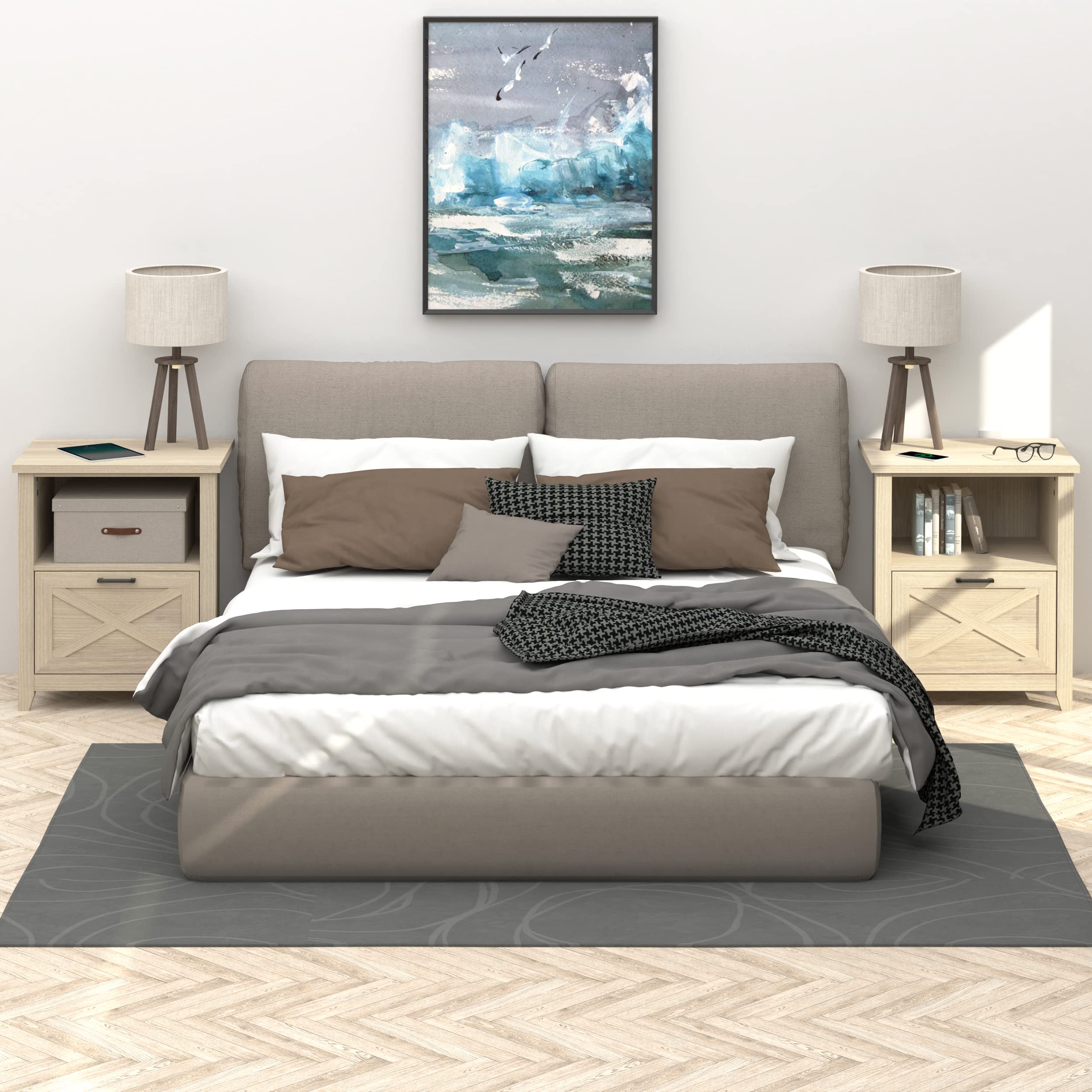 30" Tall Nightstand for King & Queen Bed - FSC-Certified Wood Large Bedside Table