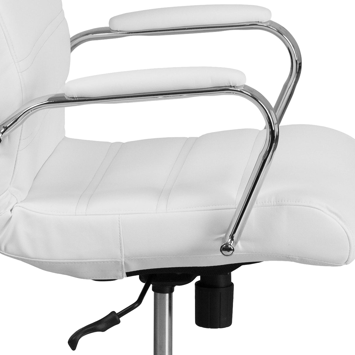 -Back Swivel LeatherSoft Desk Chair with Padded Seat and Armrests, Adjustable Height Padded Office Chair, White/Chrome