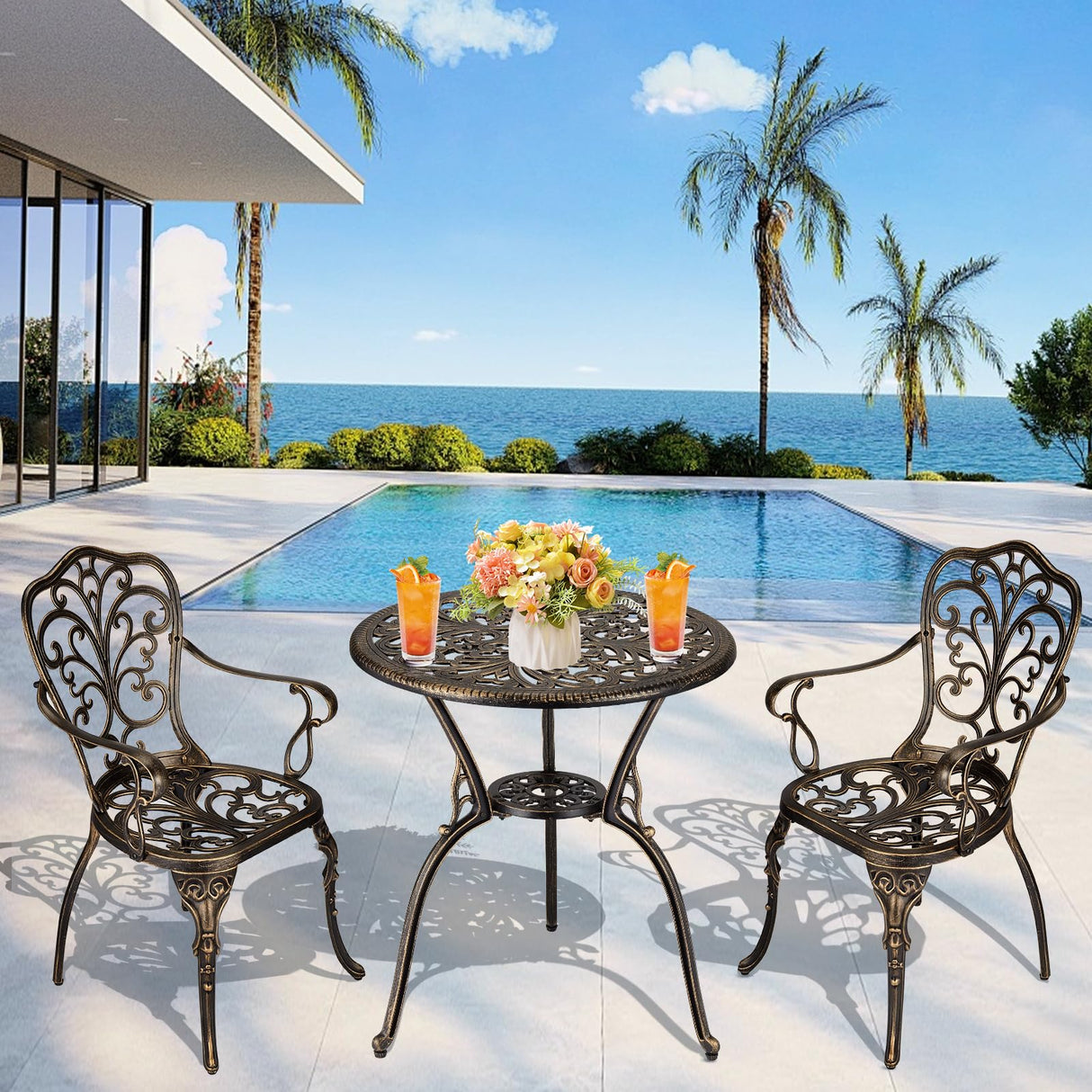 3 Piece Bistro Set, Outdoor Bistro Table and Chairs Set of 2