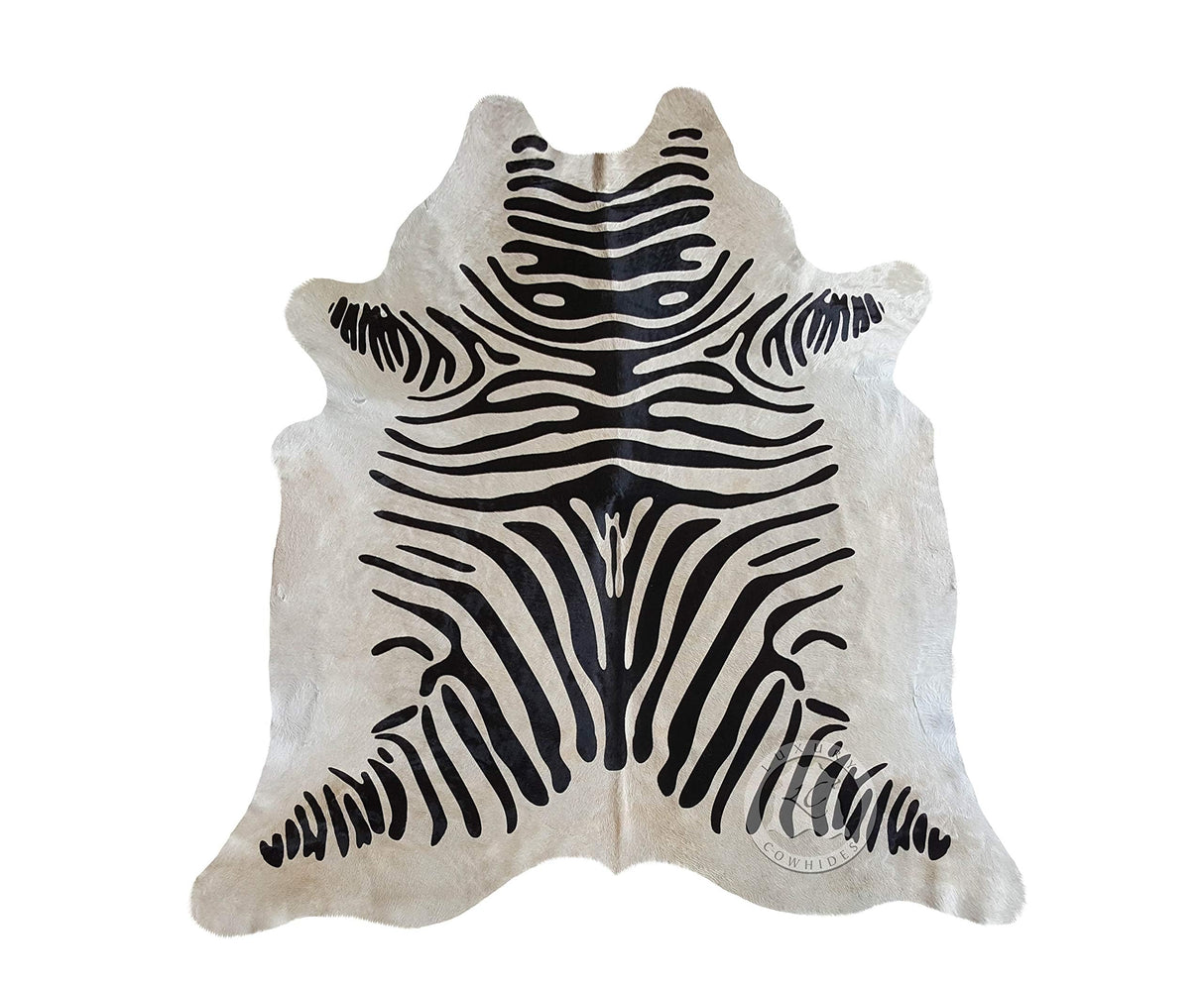 100% Genuine Zebra Print Black on Off White Cowhide Rug - Modern Style Animal