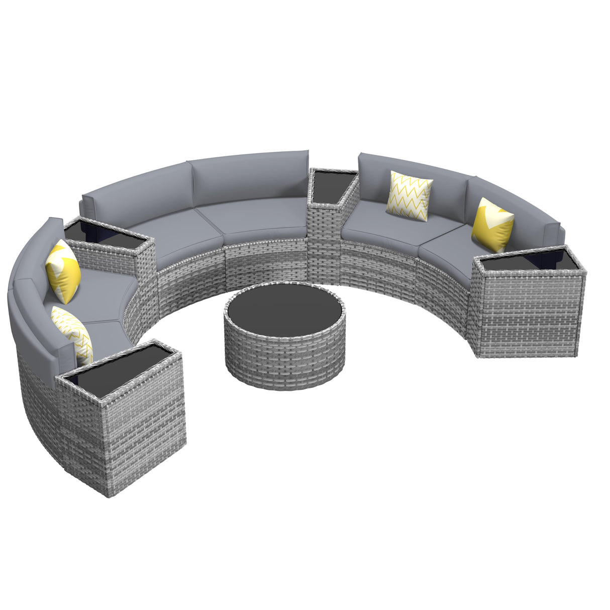 Outdoor Patio Sectional Furniture Sets, 11 Pcs Curved Patio Couch