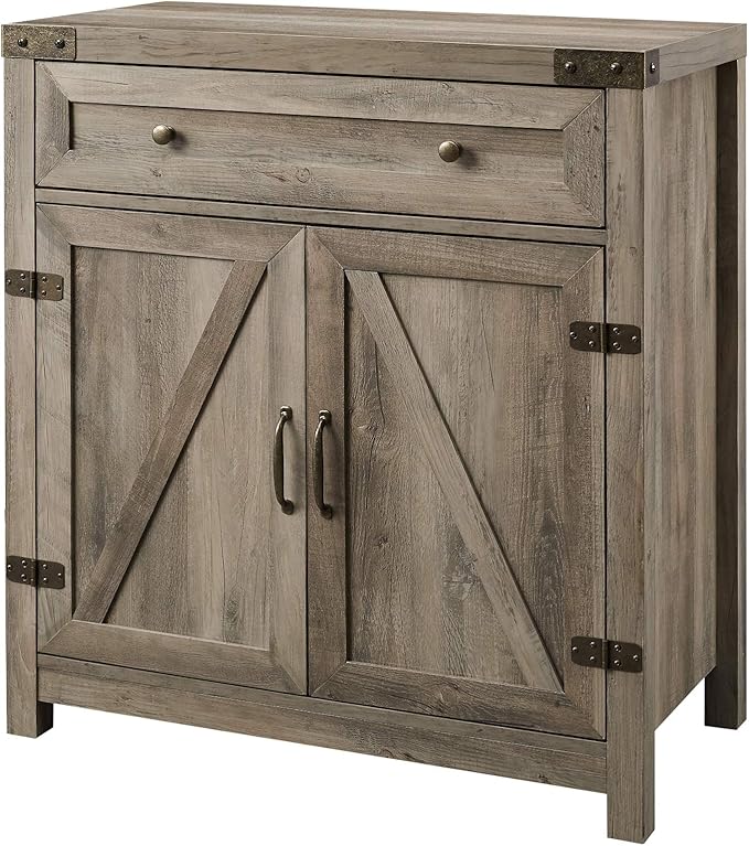 Cass Modern Farmhouse Double Barn Door Accent Cabinet, 30 Inch, Rustic Oak