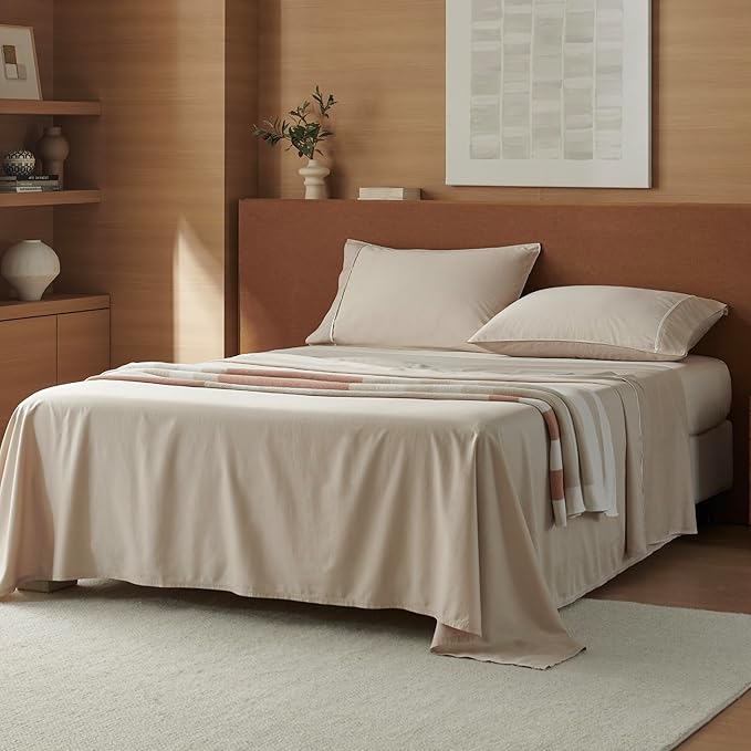 Cotton Tencel Sheet - Bed Sheets Set King Size, 4Pc Luxury Hotel Bedding Set